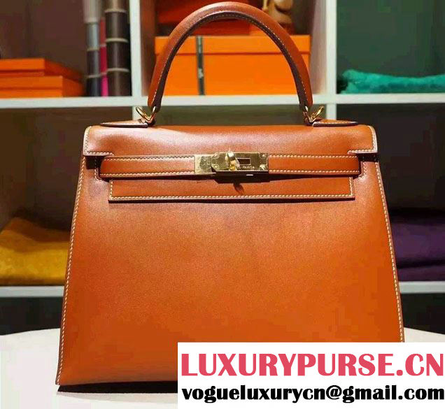 Hermes Kelly 28cm/32cm Bag in Original Box Leather Yellowish-brown