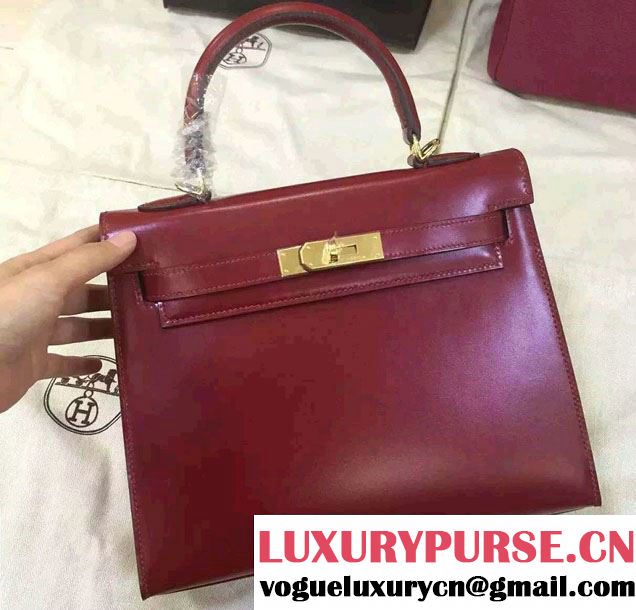 Hermes Kelly 28cm/32cm Bag in Original Box Leather Burgundy