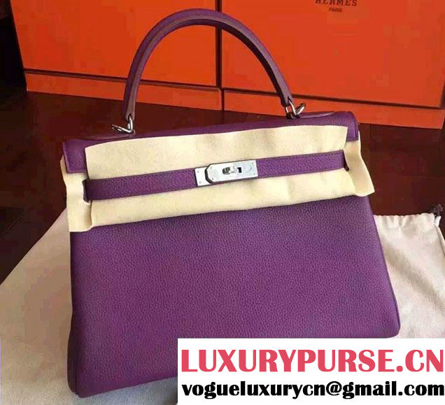 Hermes Kelly 28cm/32cm Bag in Original Togo Leather Purple