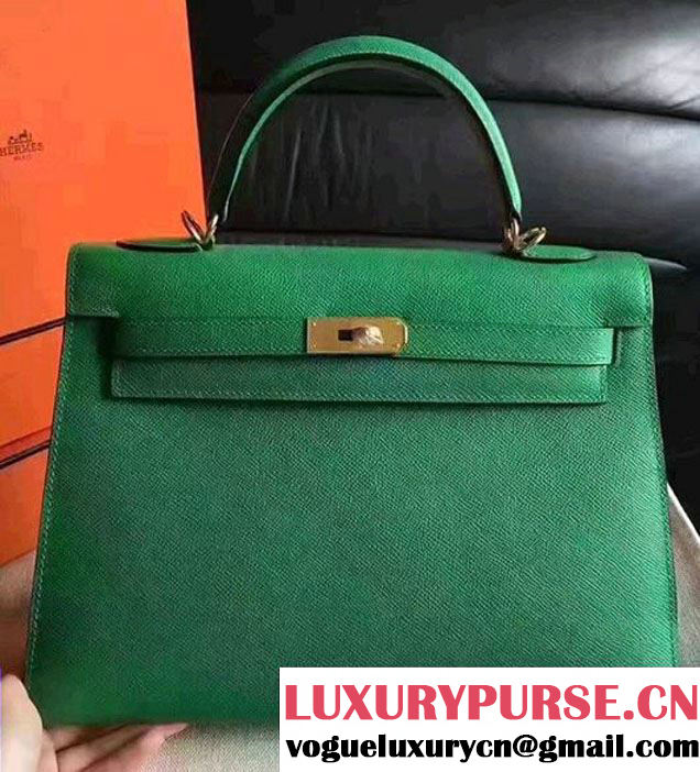 Hermes Kelly 28CM/32CM Bag In Original Epsom Leather With Gold/Silver Hardware Green