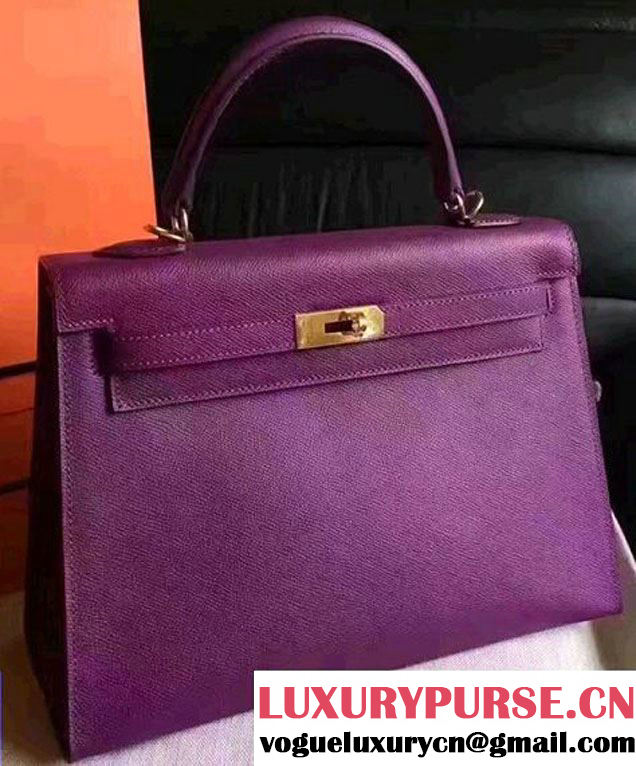 Hermes Kelly 28CM/32CM Bag In Original Epsom Leather With Gold/Silver Hardware Purple