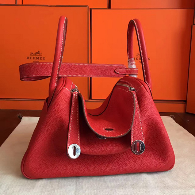 Hermes Lindy 30cm Bag Red Taurillon Clemence Leather