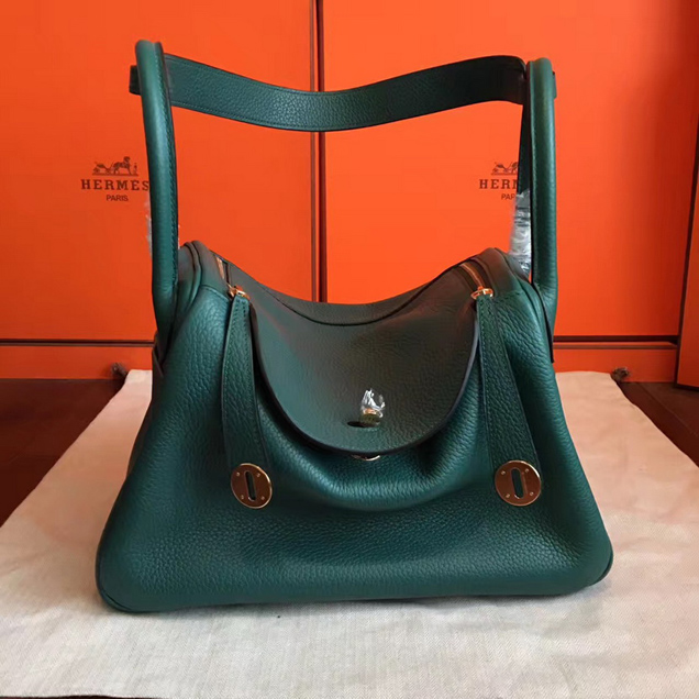 Hermes Lindy 30cm Bag Green Togo Leather