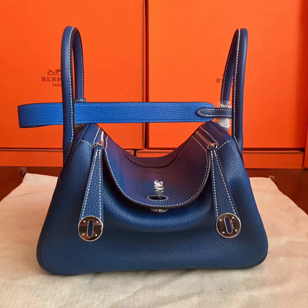 Hermes Lindy 26cm Bag Sapphire Taurillon Clemence Leather