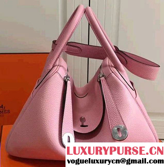 Hermes Leather Lindy 26/30cm Bag Baby Pink