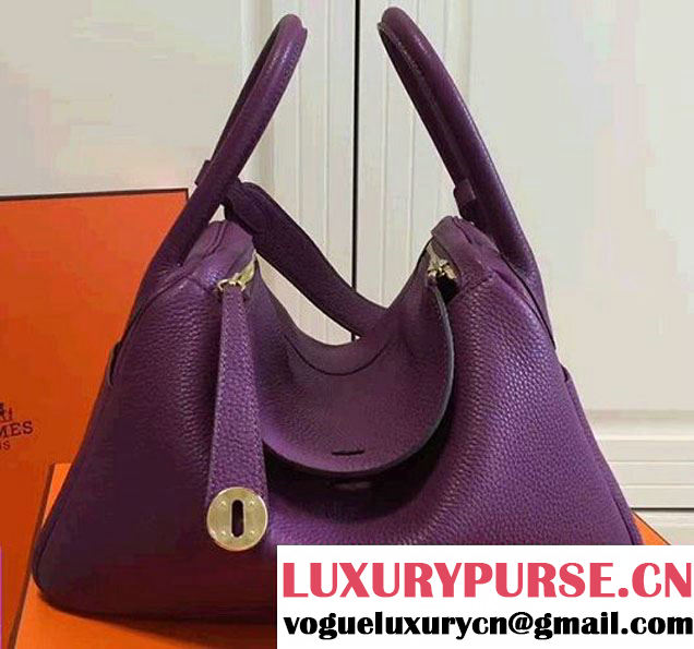 Hermes Leather Lindy 26/30cm Bag Purple