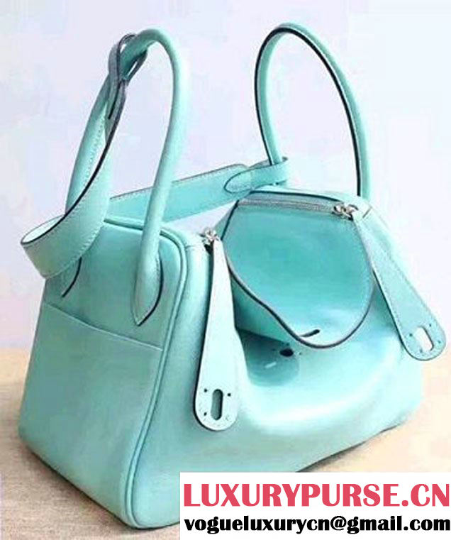 Hermes Lindy 26/30 Bag In Original Swift Leather Gold/Sliver Hardware Sky Blue