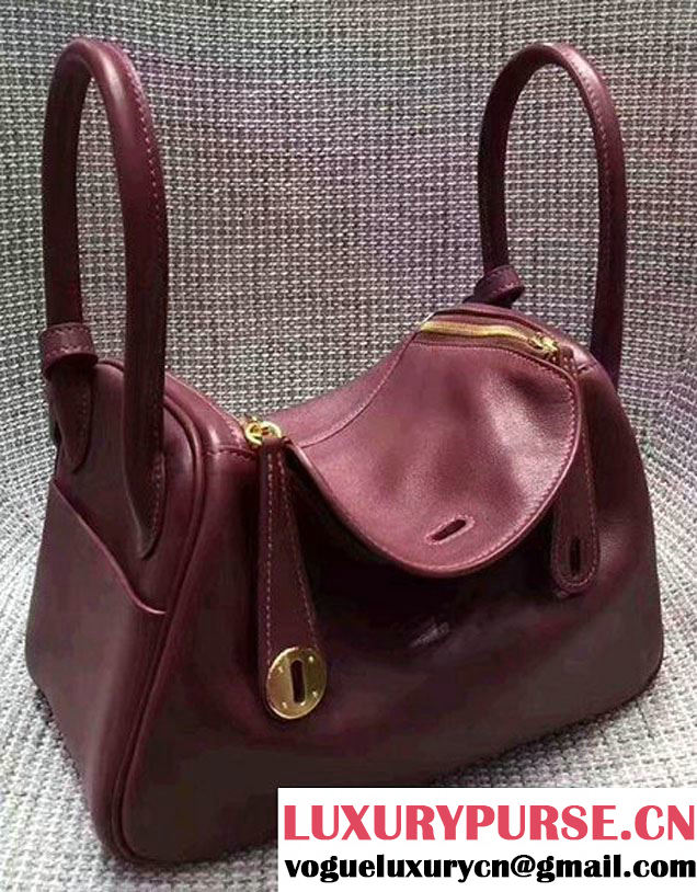 Hermes Lindy 26/30 Bag In Original Swift Leather Gold/Sliver Hardware Burgundy