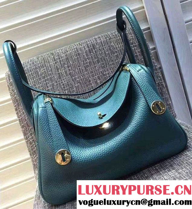 Hermes Lindy 26/30 Bag In Original Togo Leather Gold/Sliver Hardware Ice Green