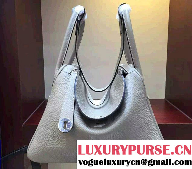 Hermes Leather Lindy 30cm Bag Light Gray 2016