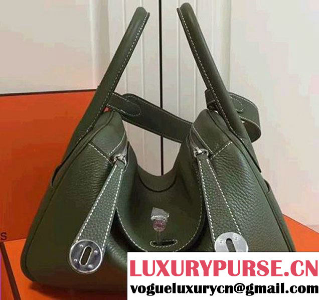 Hermes Leather Lindy 26/30cm Bag Green