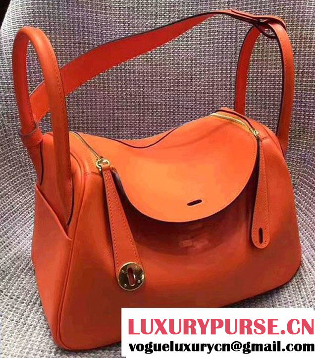 Hermes Lindy 26/30 Bag In Original Swift Leather Gold/Sliver Hardware Orange