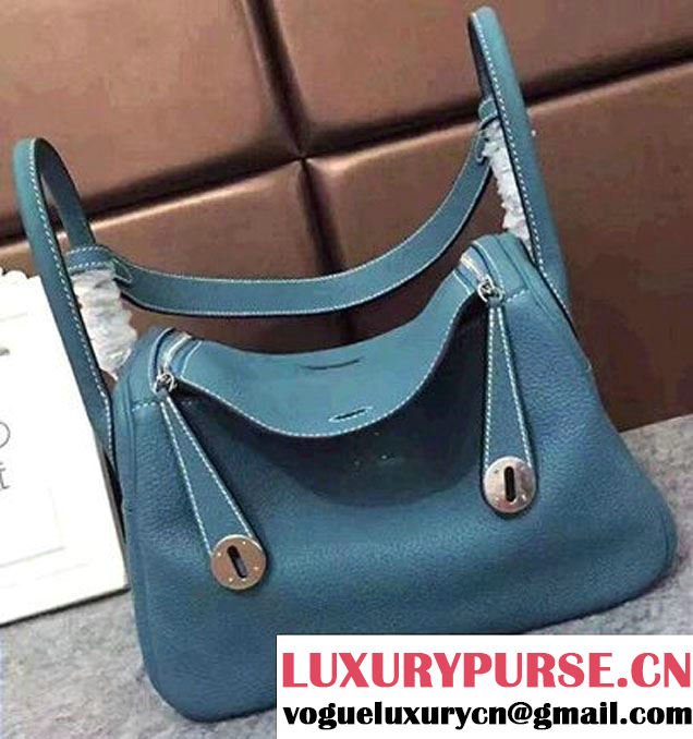 Hermes Lindy 26/30 Bag In Original Togo Leather Gold/Sliver Hardware Ocean Blue