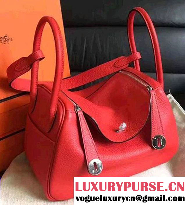 Hermes Lindy 26/30 Bag In Original Togo Leather Gold/Sliver Hardware Red