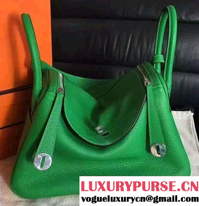 Hermes Lindy 26/30 Bag In Original Togo Leather Gold/Sliver Hardware Green