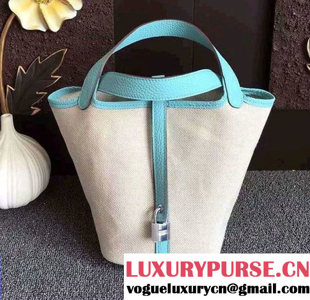 Hermes Canvas Picotin Lock PM/MM Bag Turquoise 2016