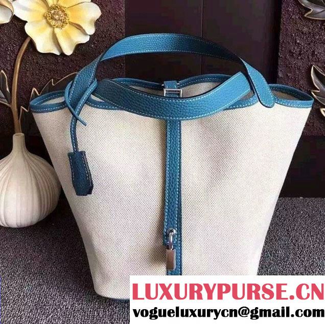 Hermes Canvas Picotin Lock PM/MM Bag Cyan 2016