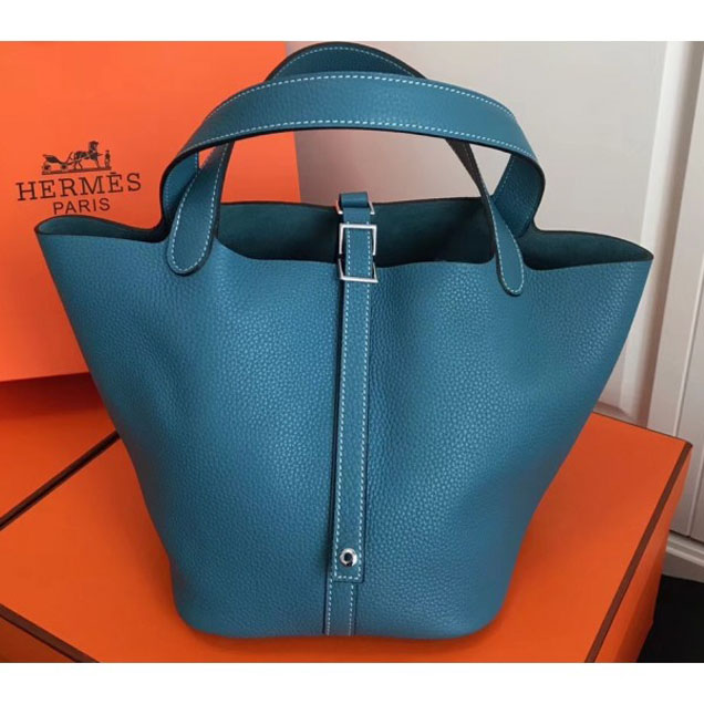 Hermes Calfskin Picotin Lock PM/MM Bag Denim Blue