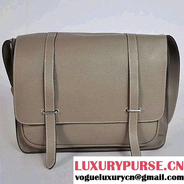 Hermes Steve 35CM Messenger Bag Clemence Leather Grey