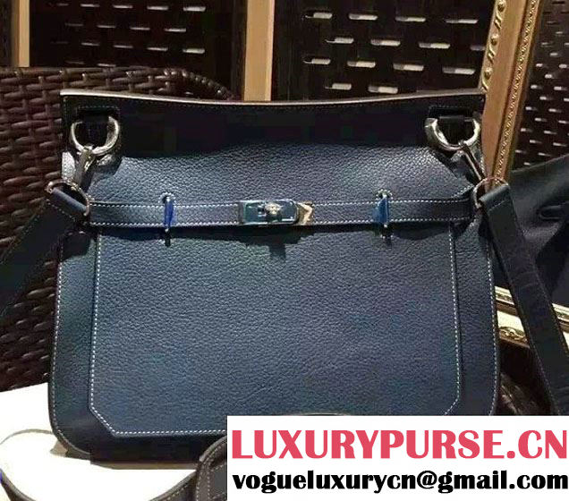 Hermes Original Togo Leather Jypsiere 28cm/34cm Shoulder Bag Denim Blue