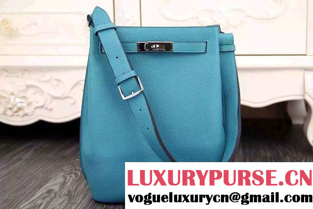 Hermes Original Togo Leather So Kelly 22cm Bag Turquoise