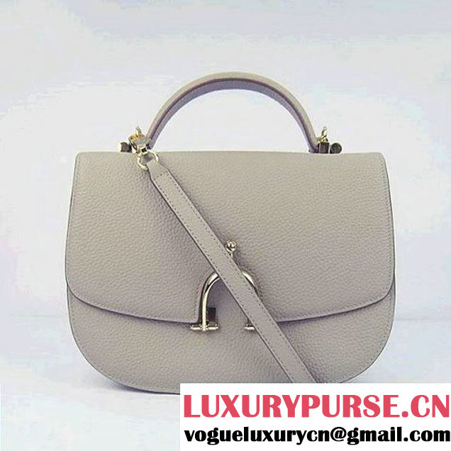 Hermes Stirrup Shoulder Bag Grey Calfskin Gold - $239.00