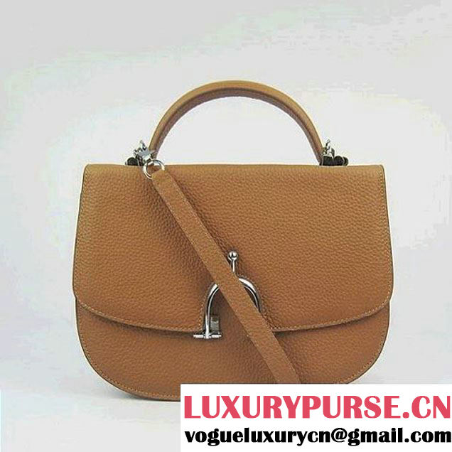 Hermes Stirrup Shoulder Bag Camel Calfskin Silver - $239.00