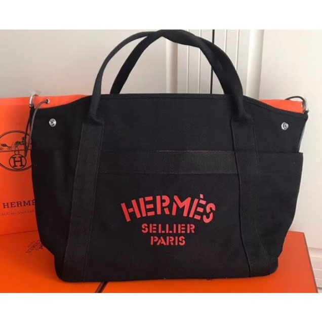 Hermes Fourre-Tout Du Vintage Cavalier Canvas Tote Bag Black 2018