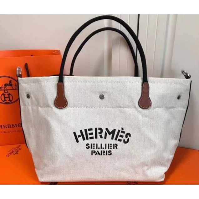 Hermes Fourre-Tout Du Vintage Cavalier Canvas Tote Bag Off White 2018