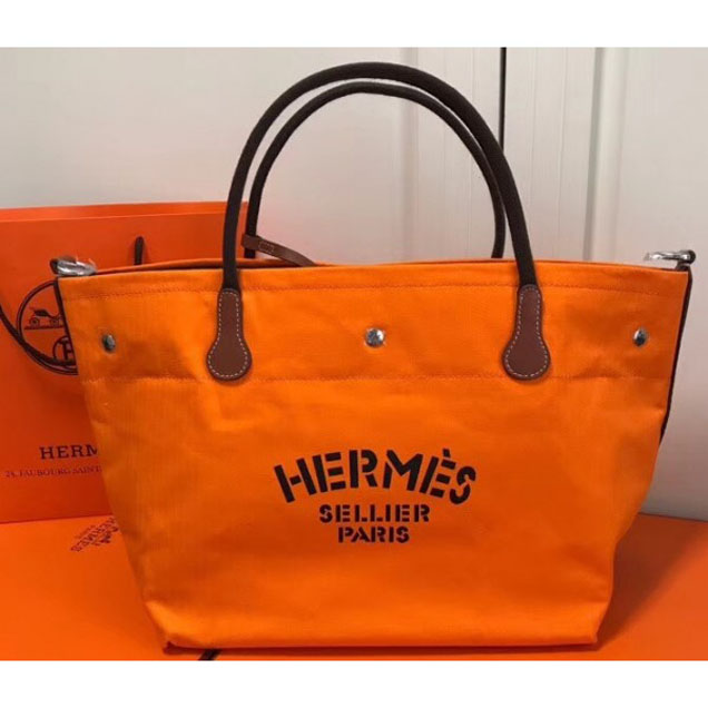 Hermes Fourre-Tout Du Vintage Cavalier Canvas Tote Bag Orange 2018