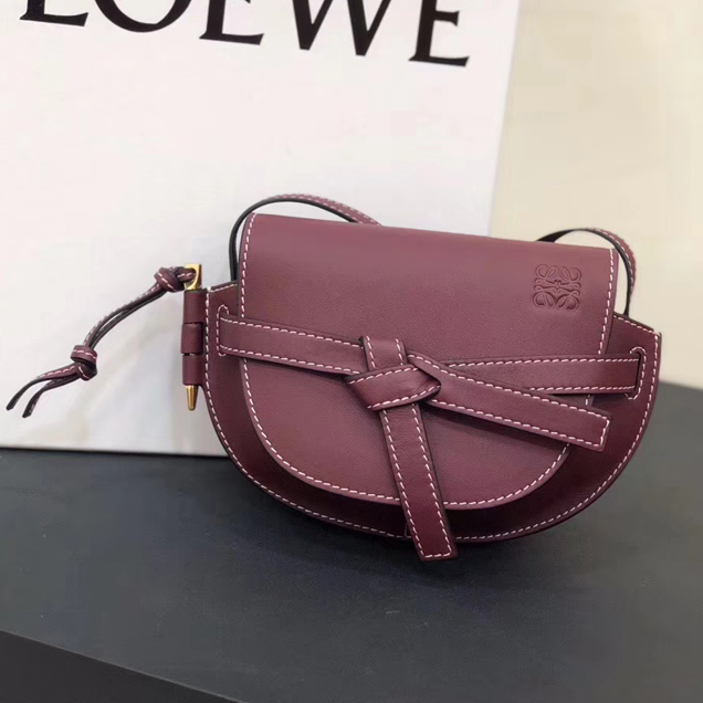 Loewe Original Calfskin Gate Small Bag Wine