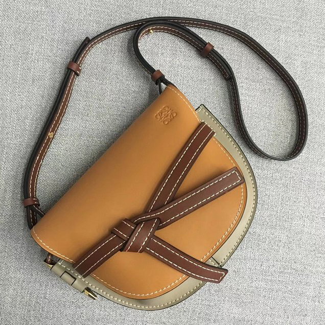 Loewe Original Calfskin Gate Bag Amber Light Grey Rust