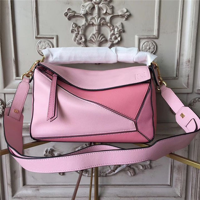 Loewe Puzzle Colorblock Satchel Bag 24cm Calfskin Leather Fall Winter 2017 Collection Pink/Light Pink