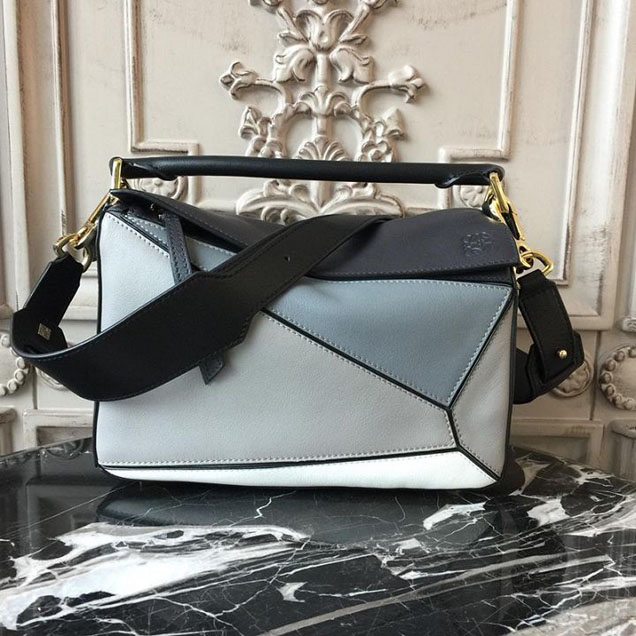 Loewe Puzzle Colorblock Satchel Bag 24cm Calfskin Leather Spring Summer 2018 Collection Grey Black