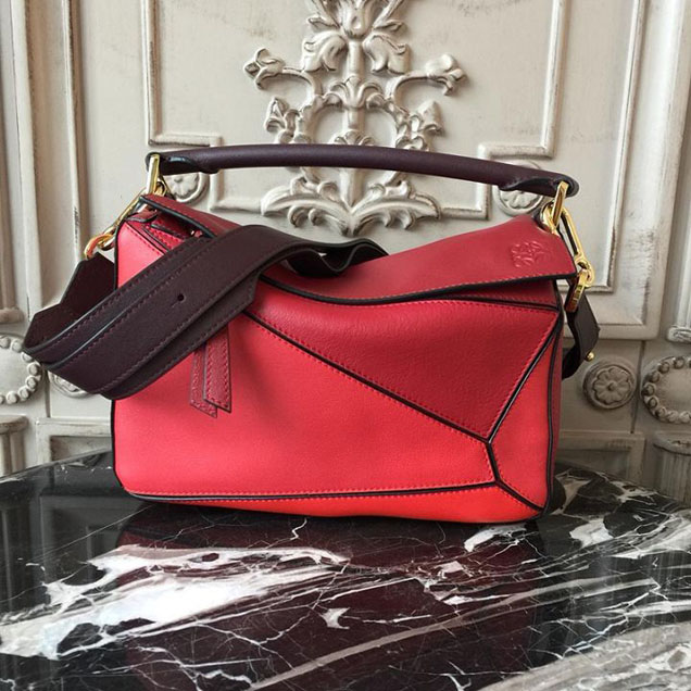 Loewe Puzzle Colorblock Satchel Bag 24cm Calfskin Leather Spring Summer 2018 Collection Burgundy Red