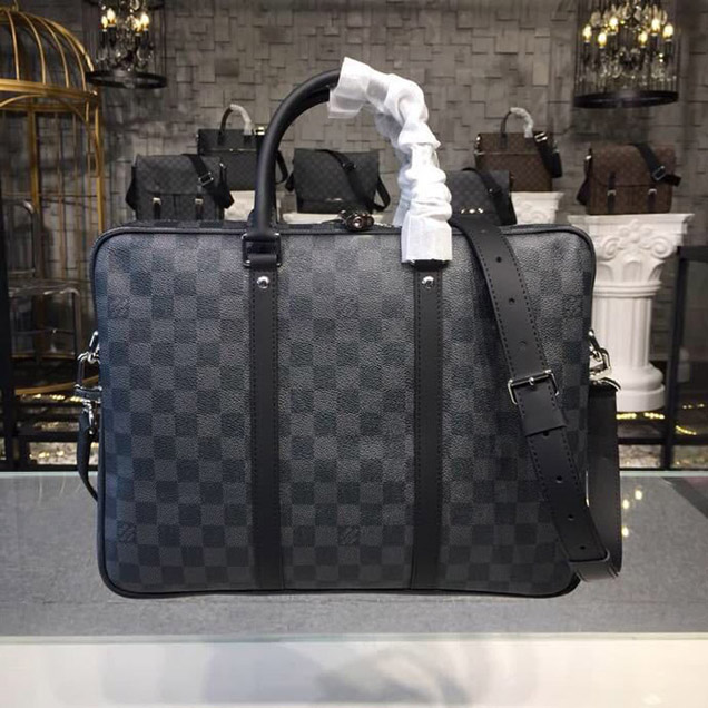 Louis Vuitton Porte-Documents Voyage PM Bag 38cm Damier Graphite Canvas Fall Winter 2018 Collection N41478 Black