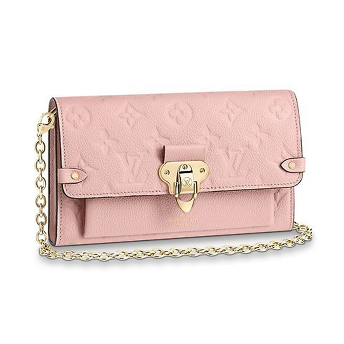 Louis Vuitton M63399 Chain Wallet Monogram Empreinte Leather Rose Poudre Pink