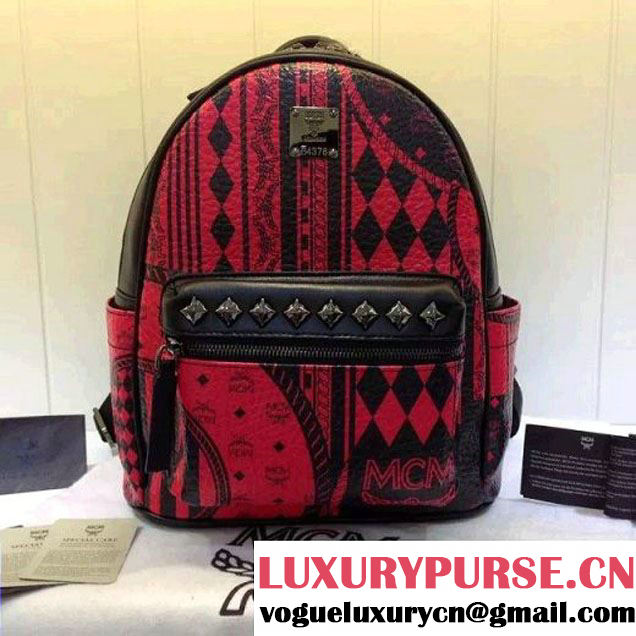 MCM Small Stark Baroque Print Backpack Red 2016 (3B031-6101215 )