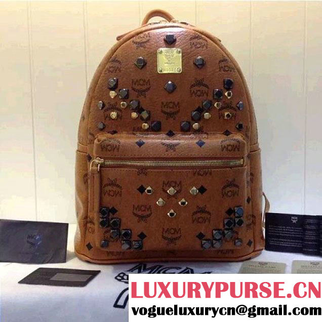 MCM Small Stark Backpack with M Studs Cognac (3B031-6101232 )