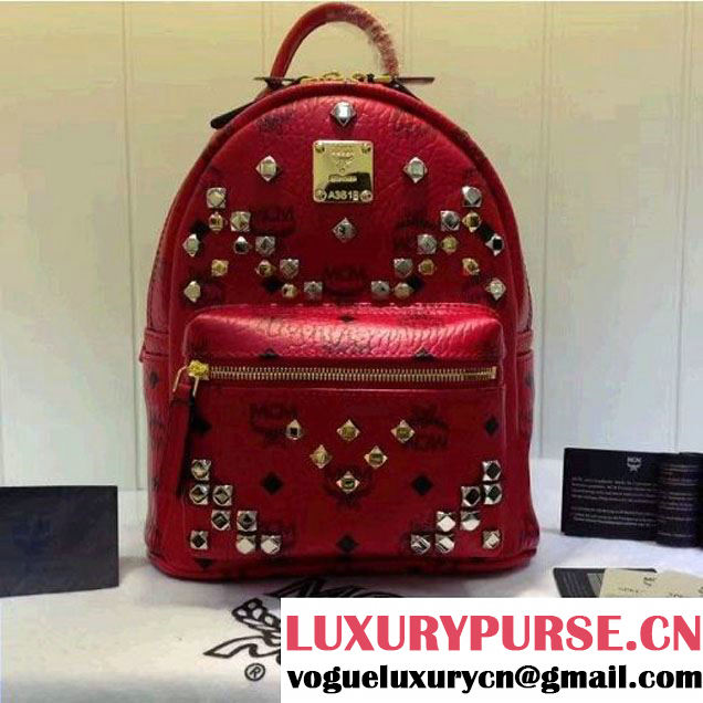 MCM Mini Stark Backpack with M Studs Red (3B031-6101234 )