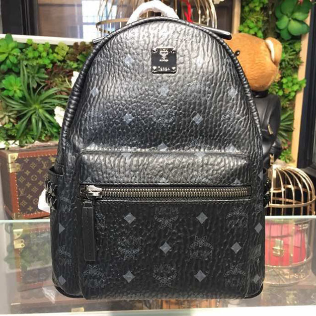 MCM Studded Backpack 24cm Calfskin Leather Spring Summer 2018 Collection Black