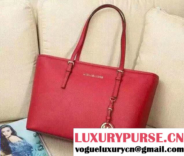 Michael Kors Jet Set Travel Multifunction Saffiano Leather Tote Bag Red 2015