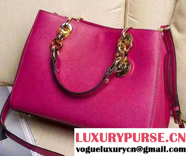 Michael Kors Cynthia Saffiano Leather Satchel Tote Bag Fuchsia 2015