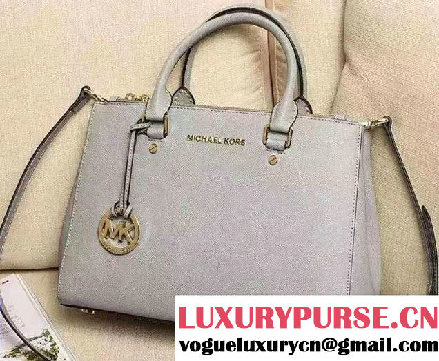 Michael Kors Sutton Saffiano Leather Satchel Tote Bag Gray 2015