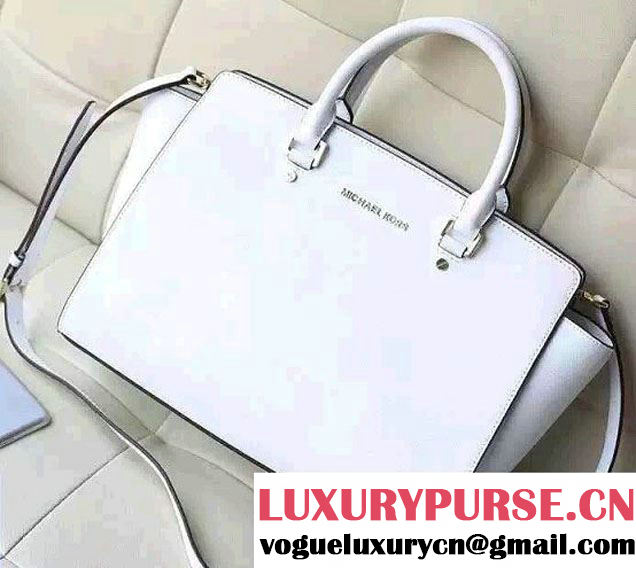 Michael Kors Selma Saffiano Leather Satchel Tote Bag White 2015