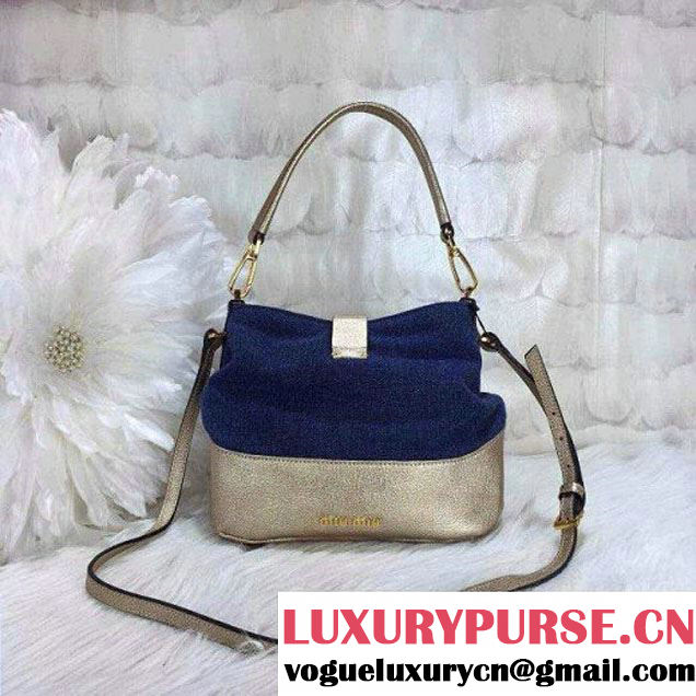 Miu Miu Denim Hobo Bag Gold 2015 (1B030-2281 )