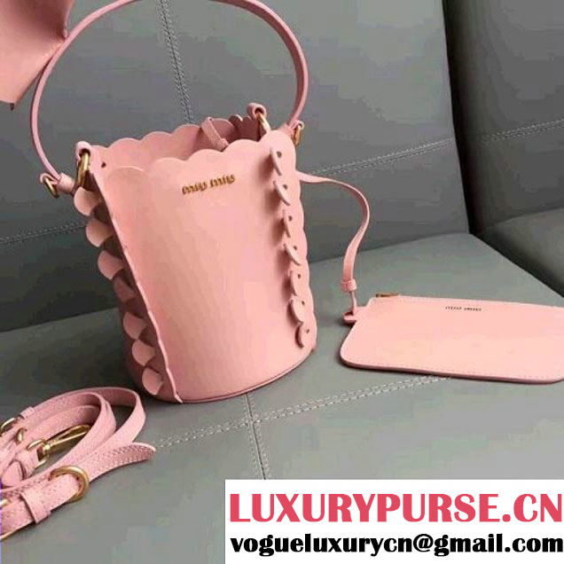 Miu Miu Soft Calfskin Flower Bucket Bag Pink 2017 (JD-7060825 )