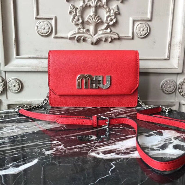 Miu Miu Miu Logo Bag Shoulder Bag 5BH077 Madras Calfskin Leather Spring Summer 2018 Collection Red