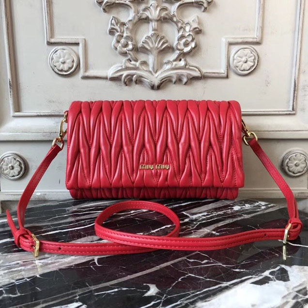 Miu Miu Matelasse Shoulder Bag 5BH080 Nappa Calfskin Leather Spring Summer 2018 Collection Red