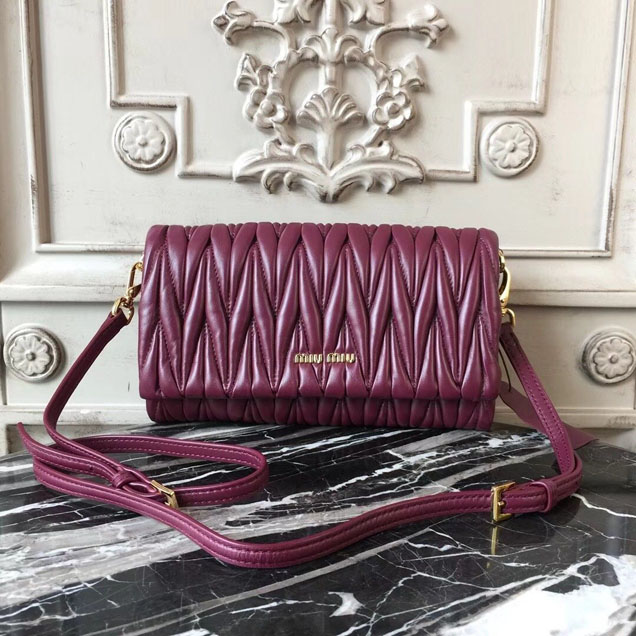 Miu Miu Matelasse Shoulder Bag 5BH080 Nappa Calfskin Leather Spring Summer 2018 Collection Berry